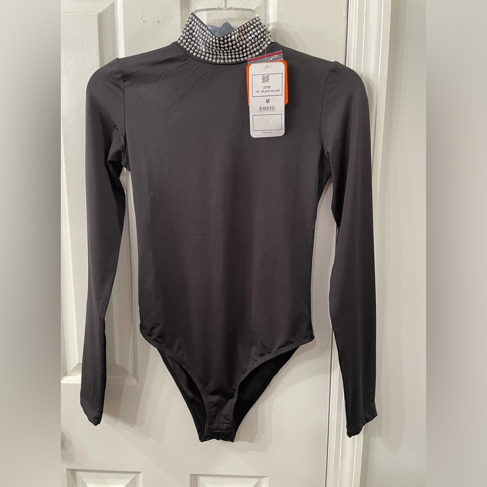 NWT! KIKIRIKI black bodysuit with rhinestone collar.